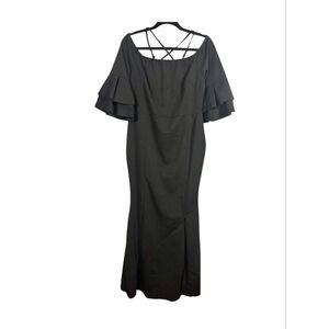 Size L Black short ruffle sleeve mermaid maxi dress